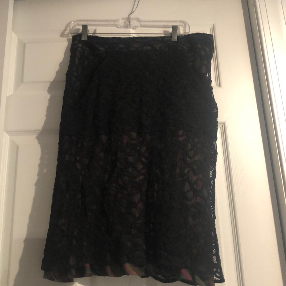 M Black Lace Skirt with connected multi-color slip